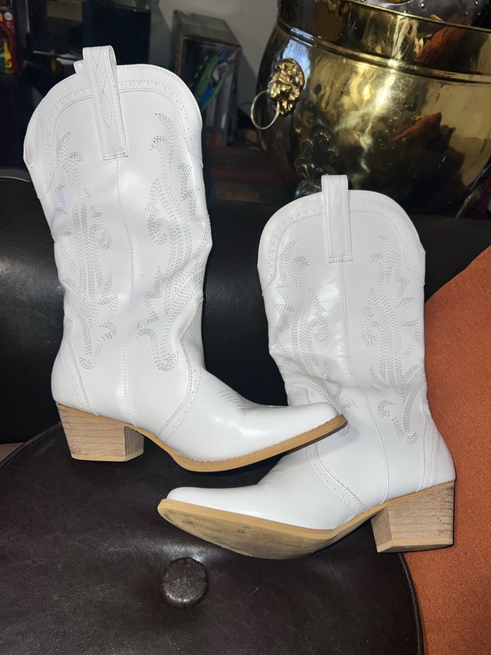 ROLLDA white mid calf western cowboy boots for women’s size 11 - Picture 3 of 11